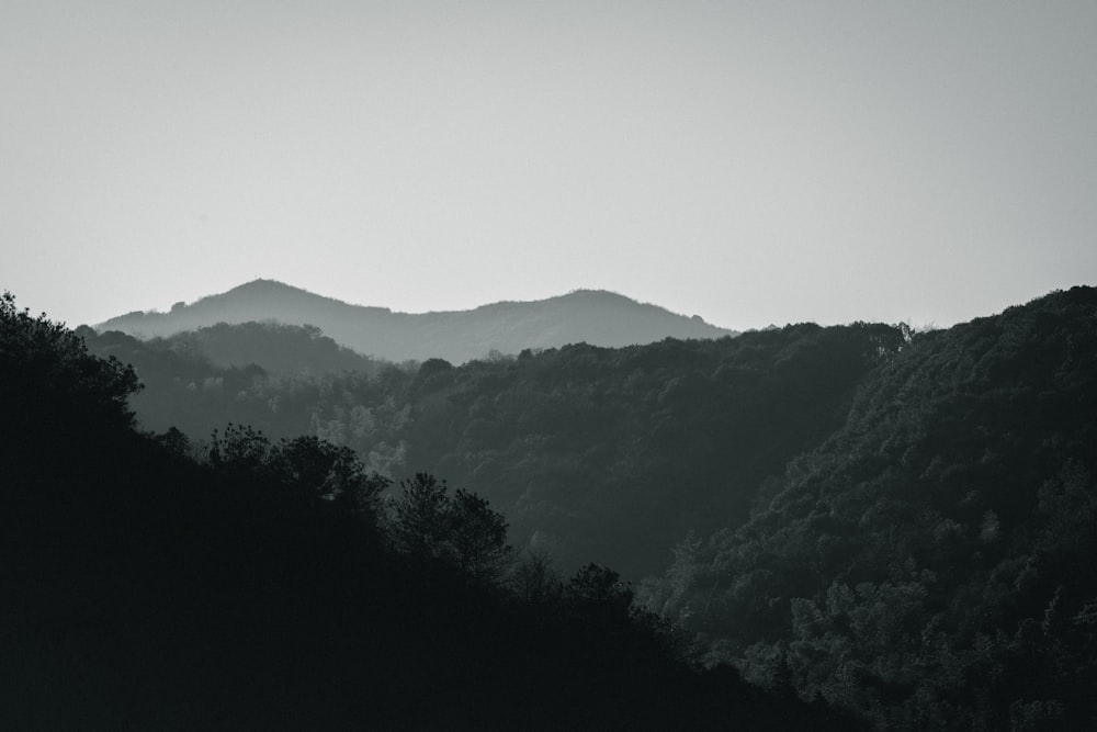 a black and white photo of a mountain range