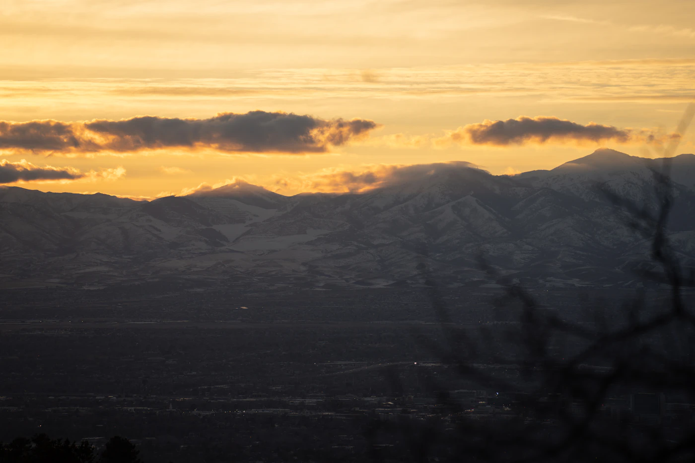 The dark ridgeline west of the Salt Lake valley at sunset