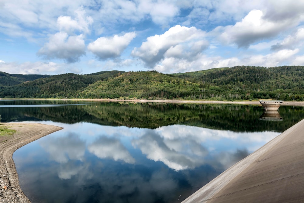 a large body of water surrounded by mountains