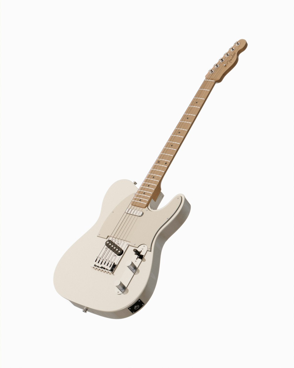 a white electric guitar with a wooden neck