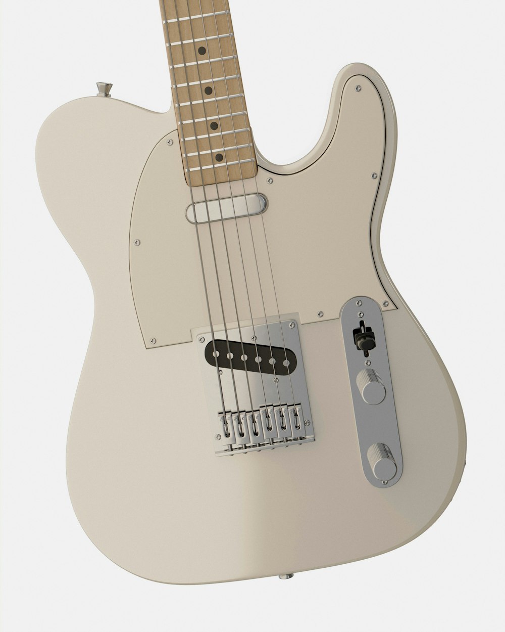 a white electric guitar with a white background