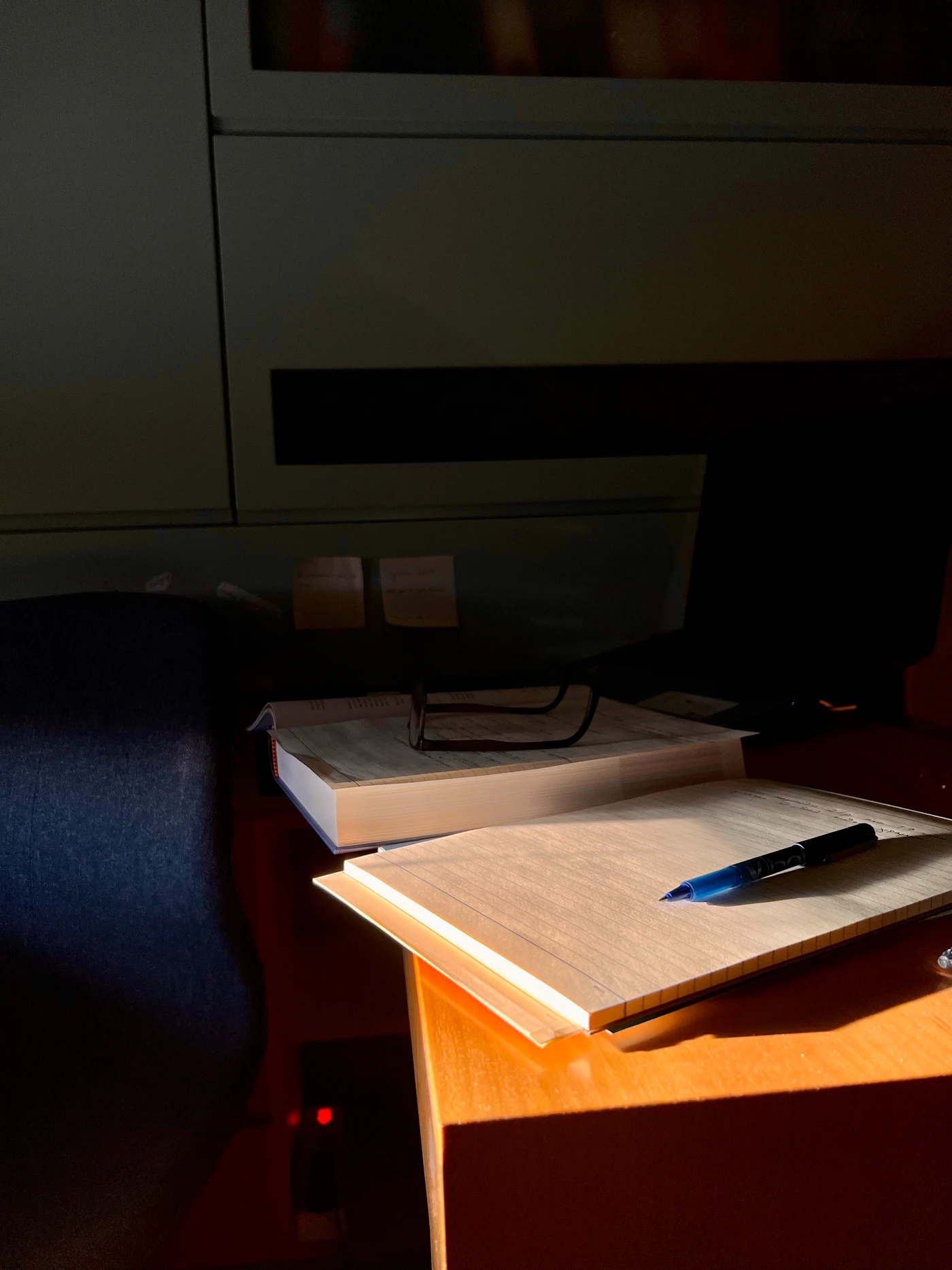 Notebook and warm desk light