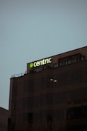 a large building with a sign on top of it