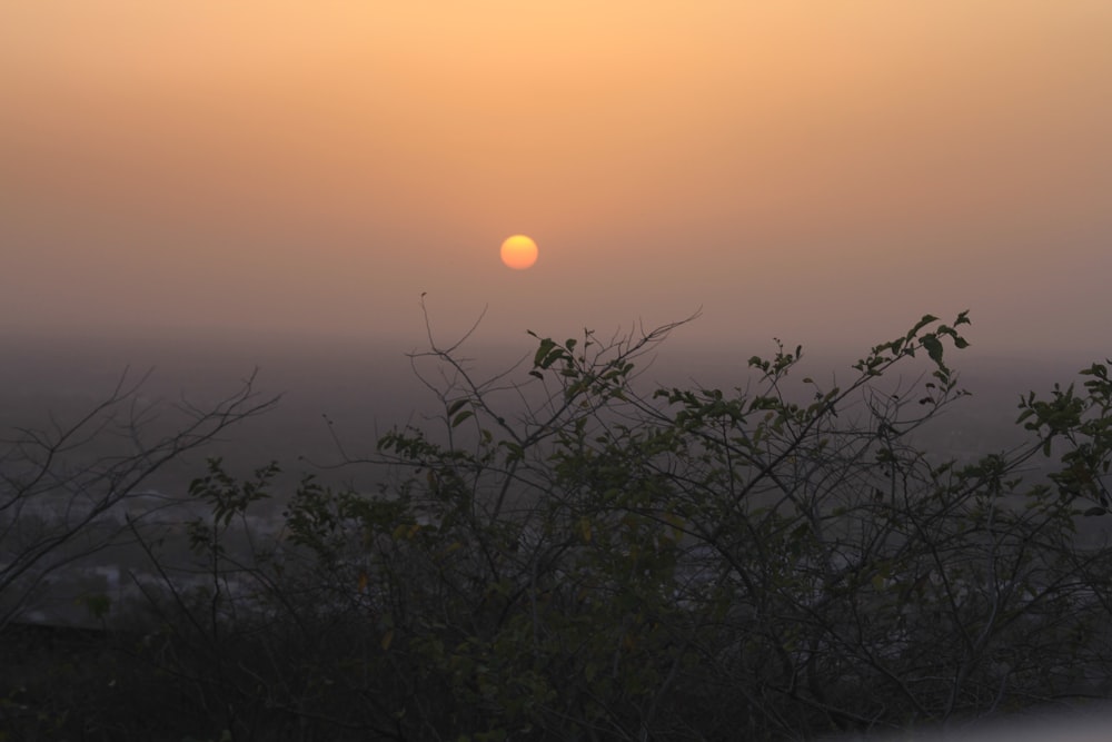 the sun is setting over the horizon of a city