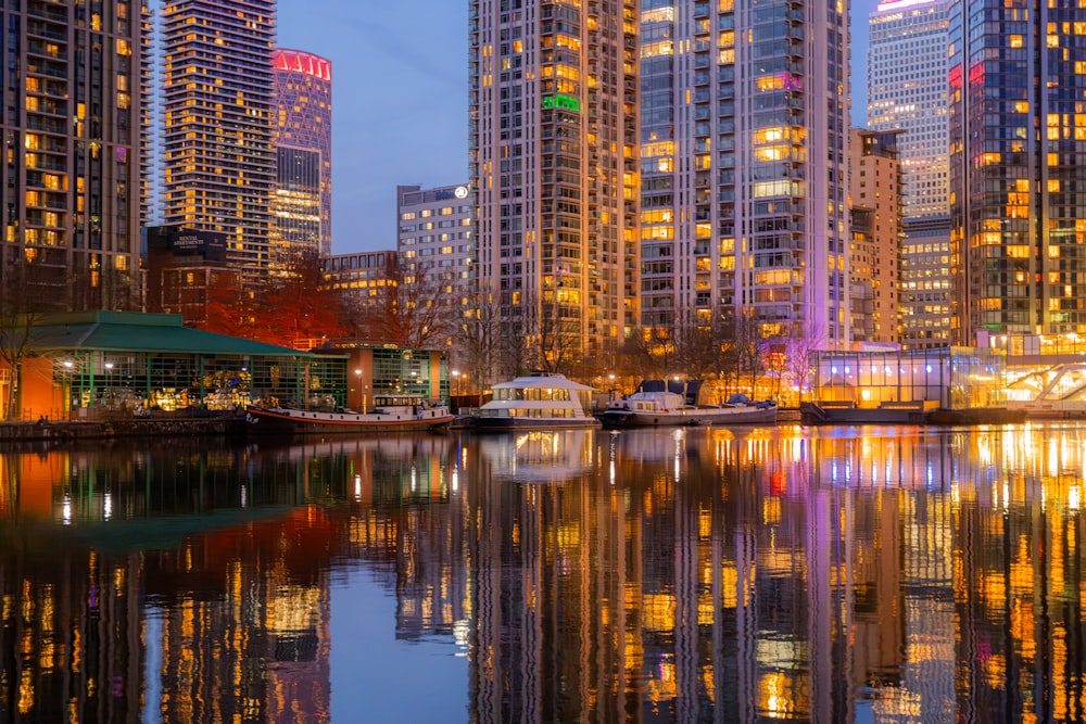 a large body of water surrounded by tall buildings