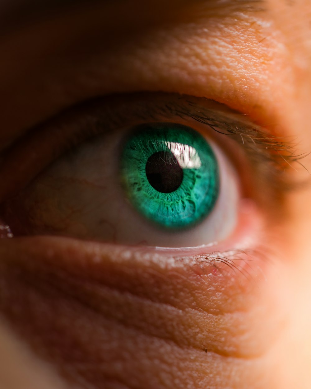 a close up of a person's green eye
