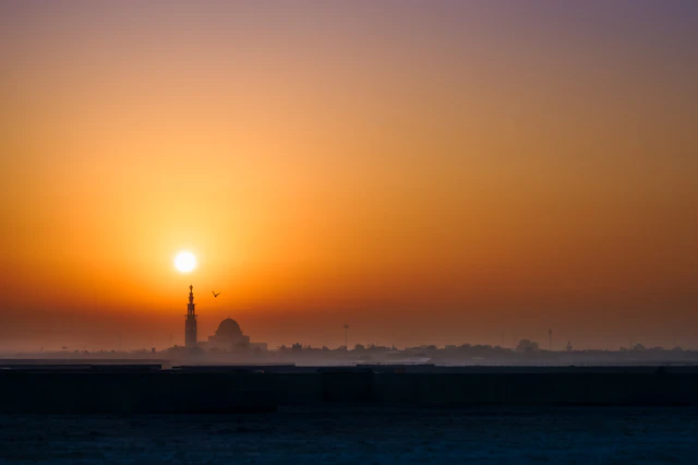 Sunset over the sea on the Ajman coast