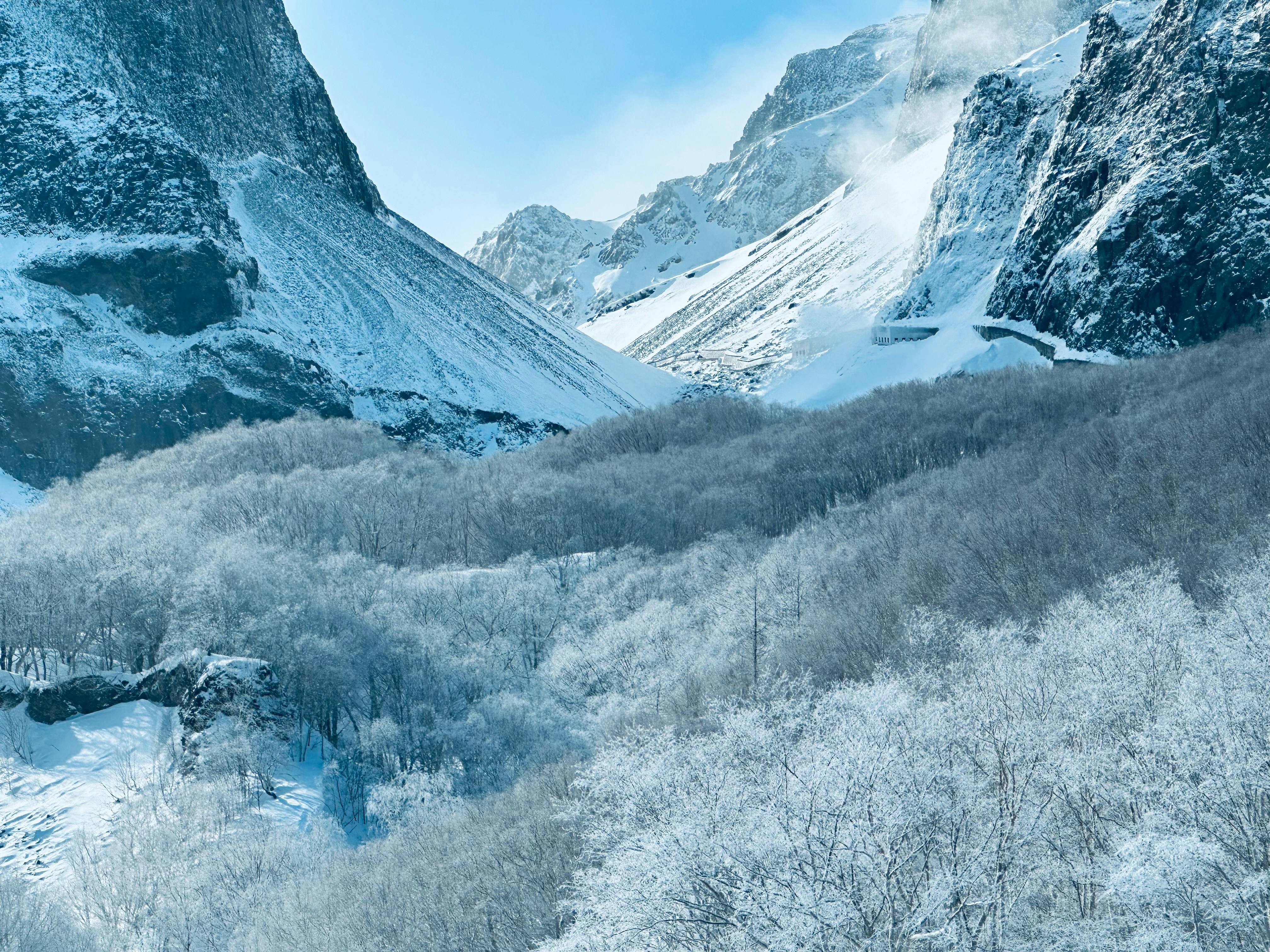 A snow covered mountain with trees in the foreground photo – Free 长白山 ...