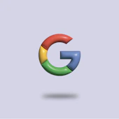 a colorful google logo on a blue background