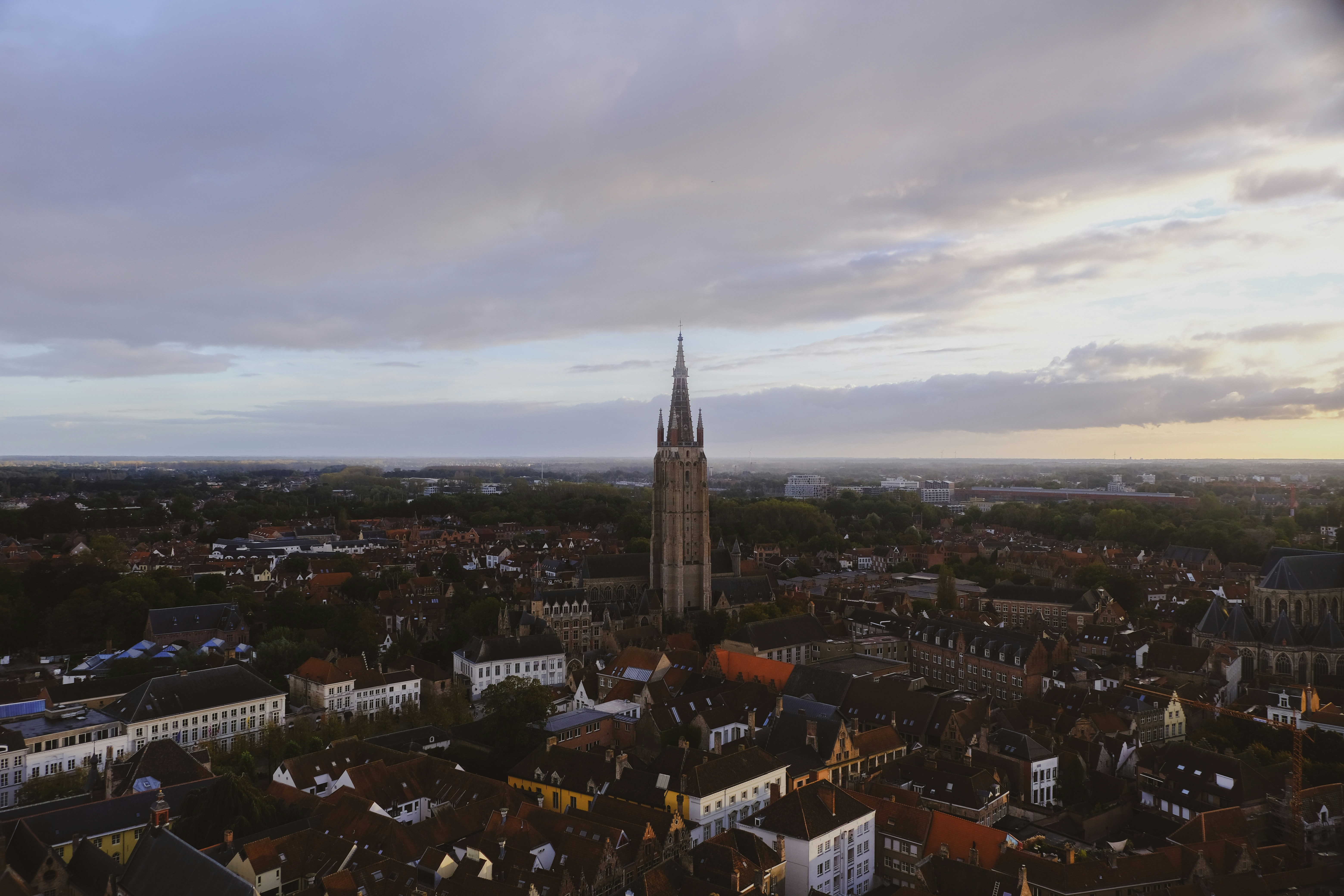 Bruges belfry tower aerial view