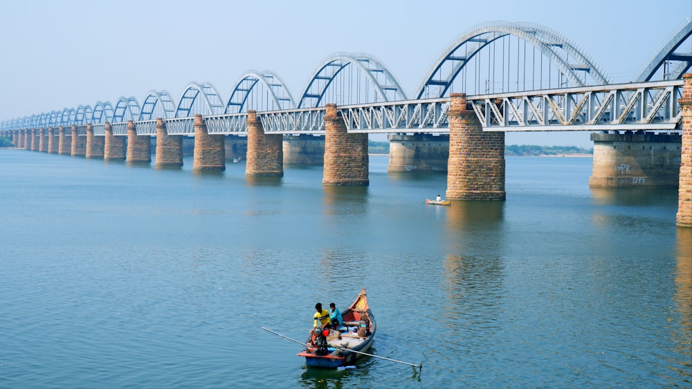 a couple of people in a small boat in the water