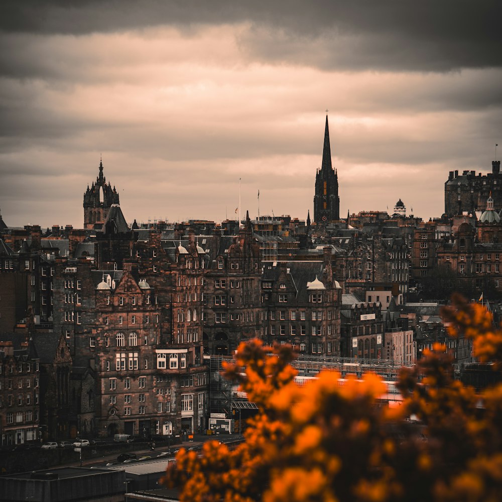 a view of a city with tall buildings