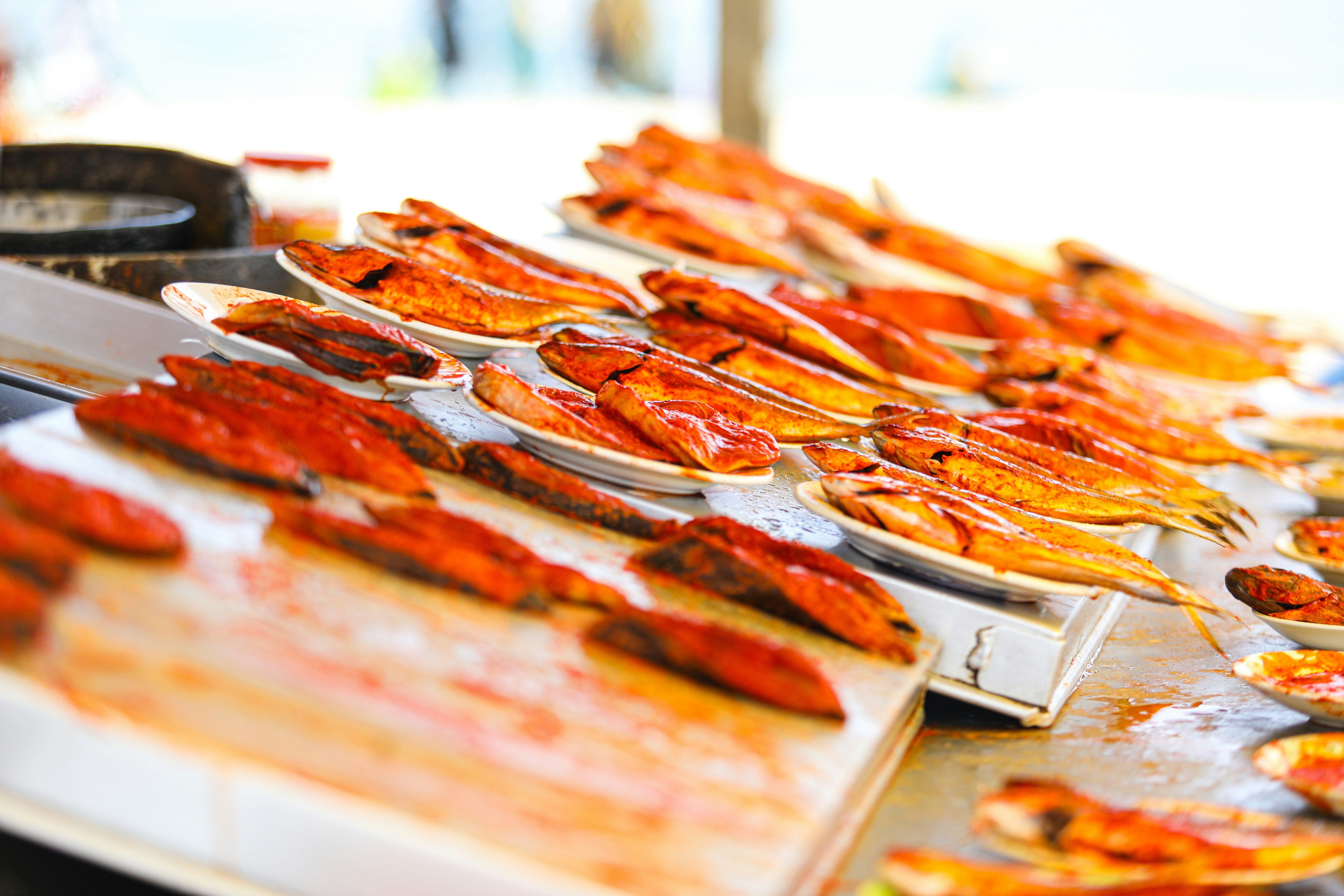 a bunch of food that is on a table, 