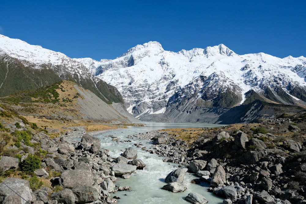 a river running through a valley surrounded by mountains