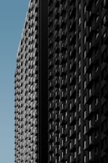 a tall black building with lots of windows