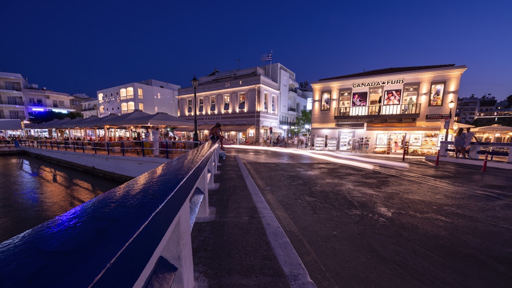 a view of a city street at night