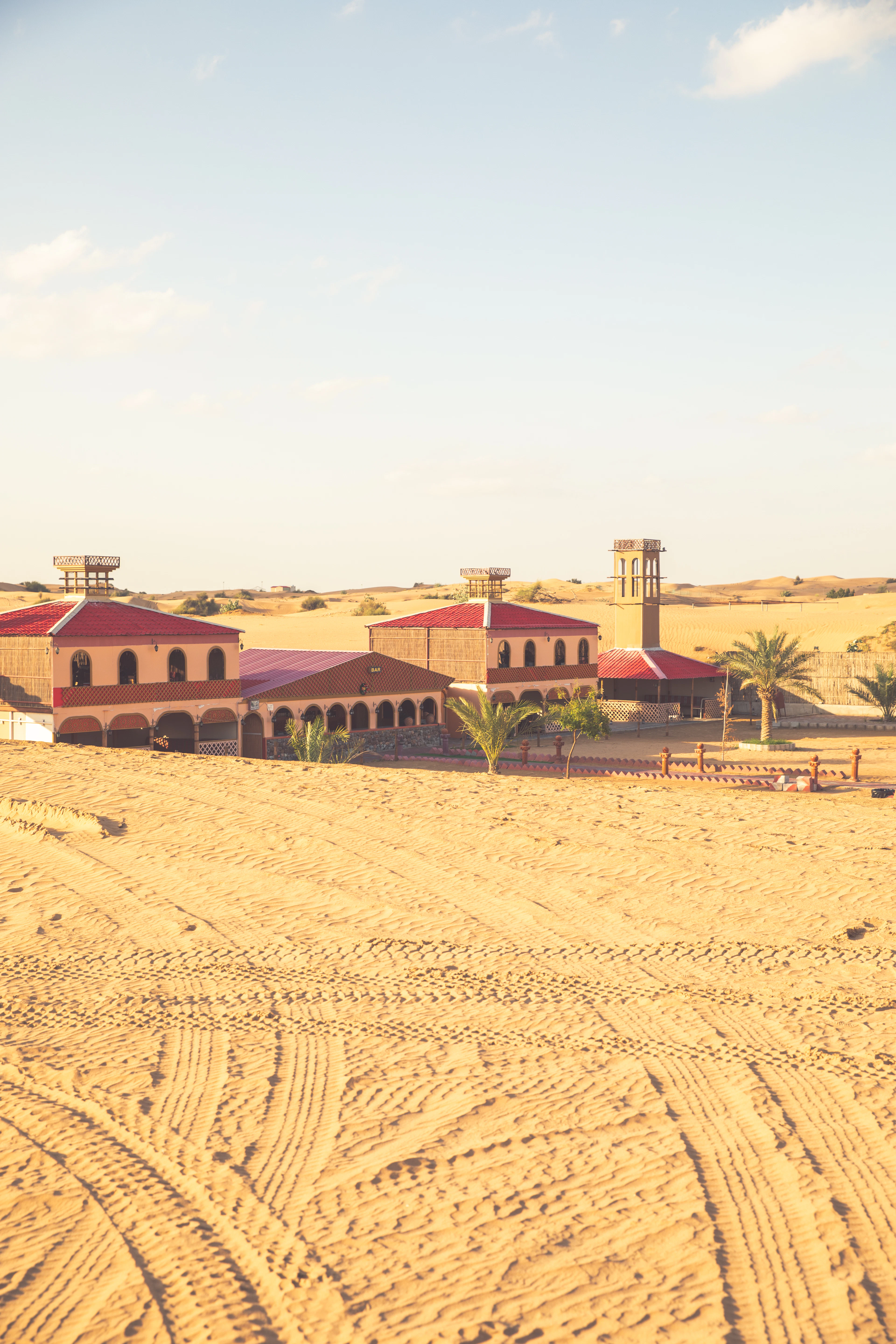 Low-rise building on open desert land in the UAE