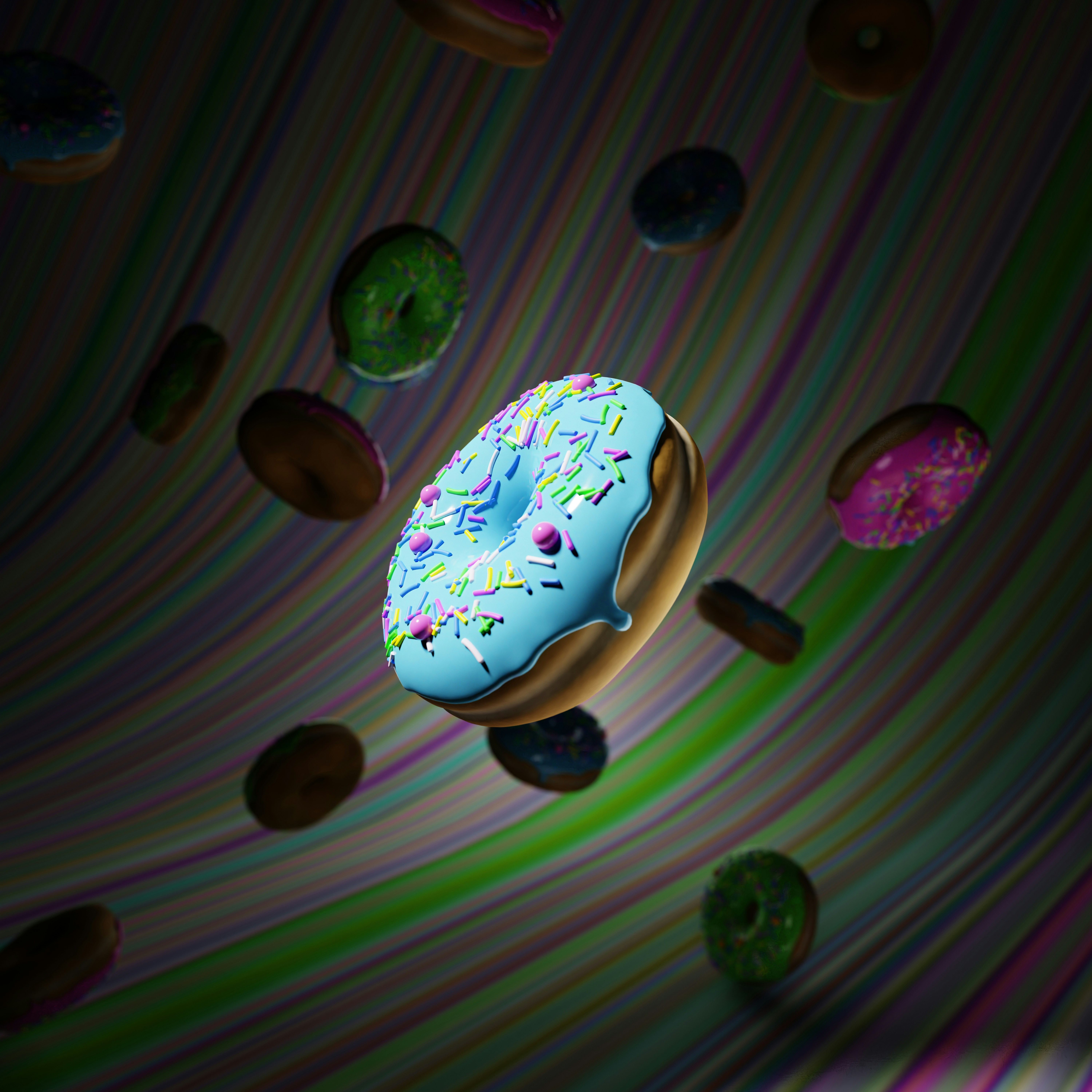 A donut with frosting and sprinkles flying through the air photo – Free ...