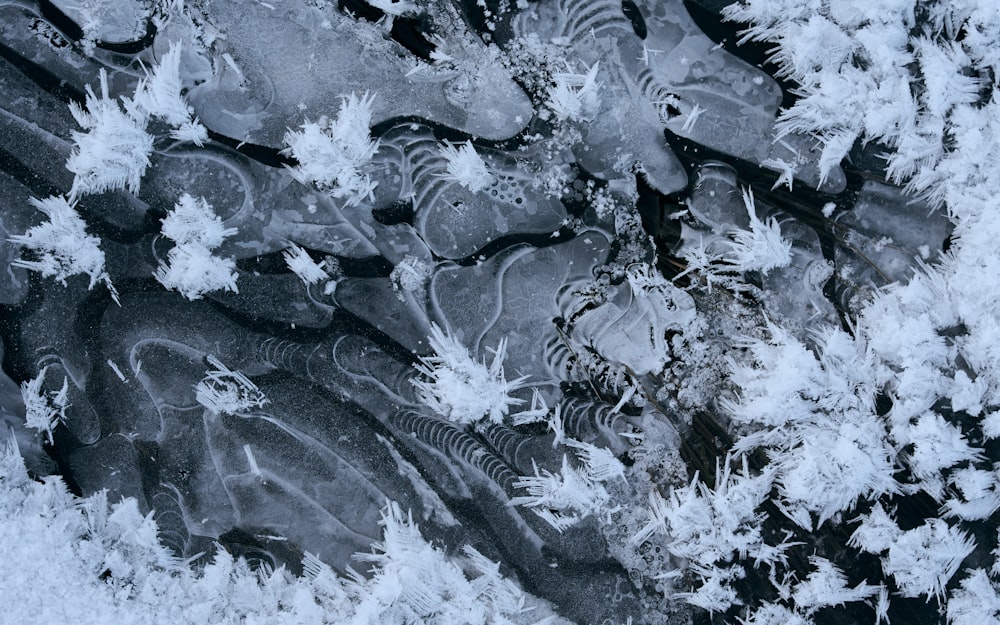 a close up of ice crystals on the ground