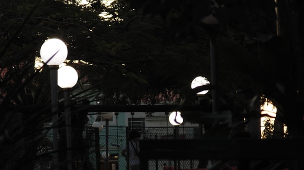 a couple of lights that are on a pole