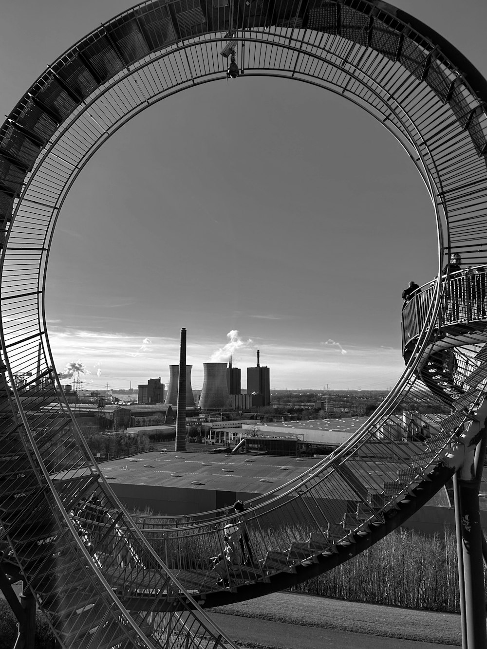 a black and white photo of a roller coaster