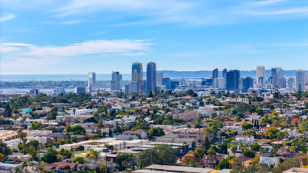 a view of a city with tall buildings