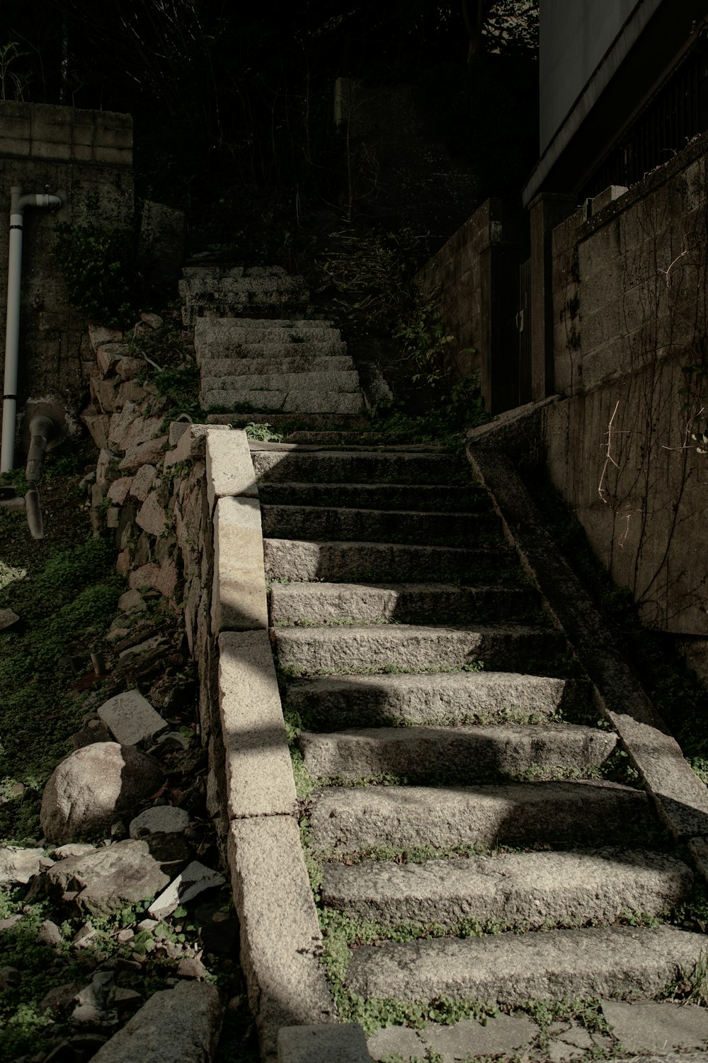 a set of stone steps leading up to a building