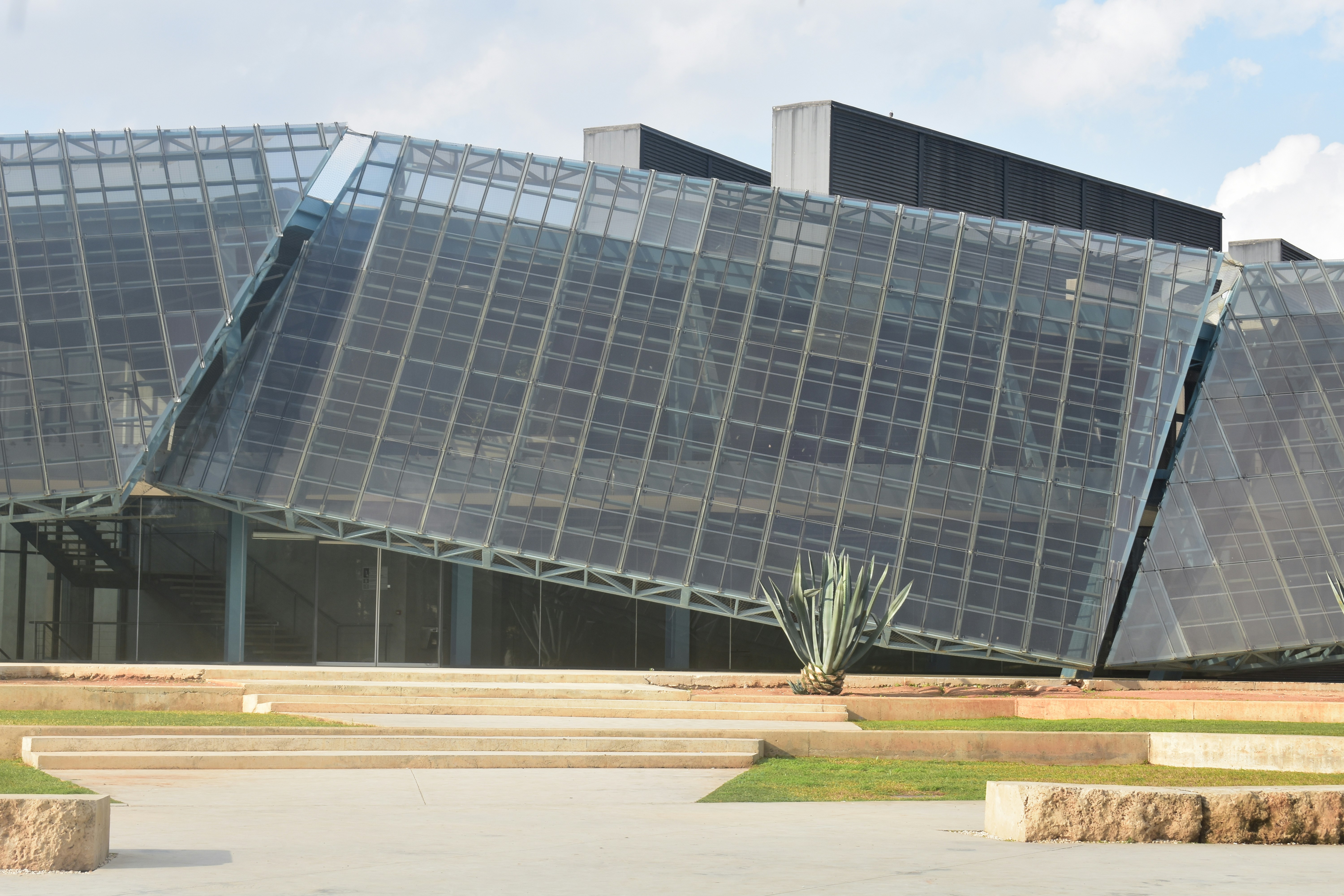 Modern campus building with glass facade