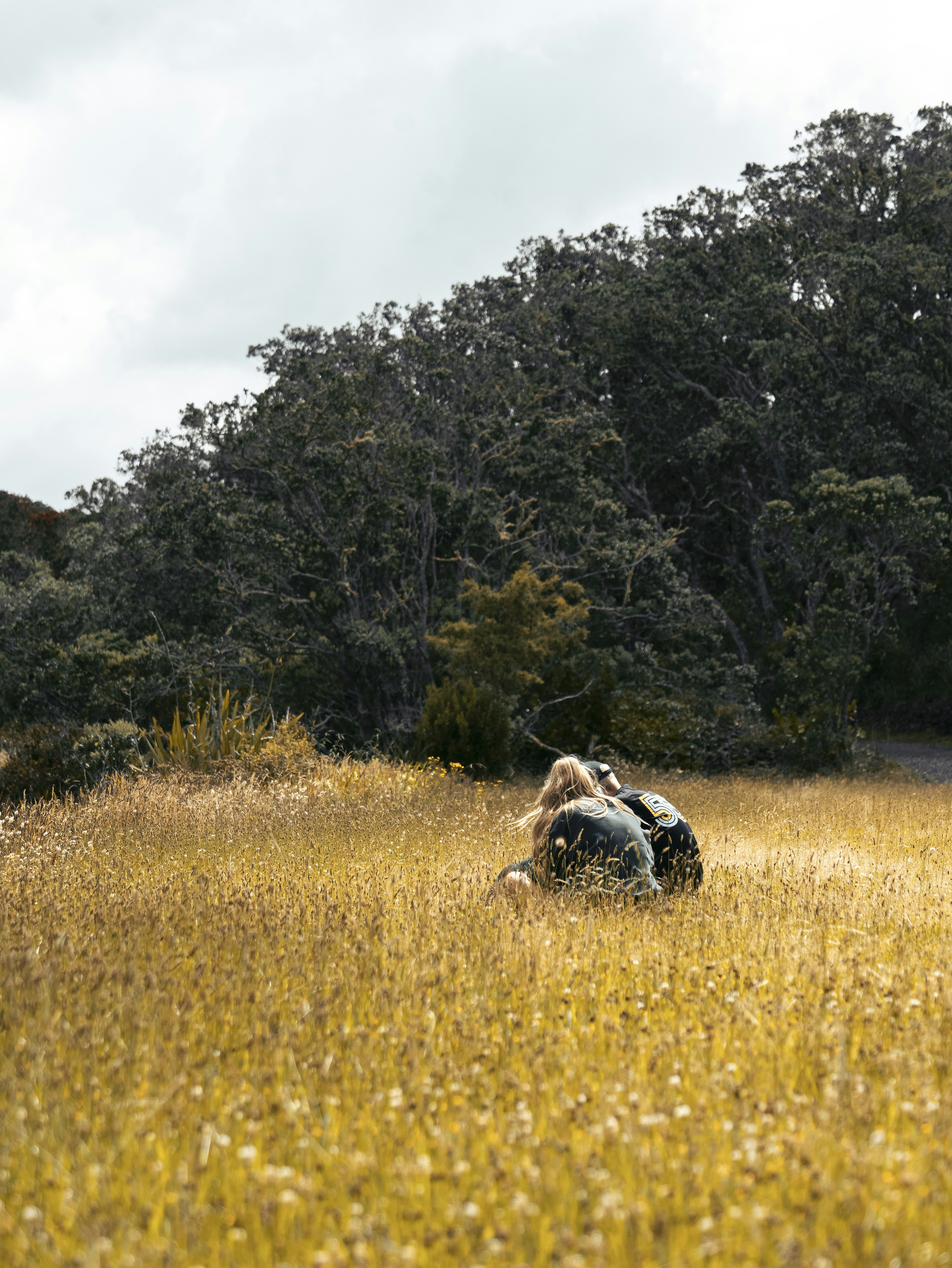 a person laying in a field of tall grass