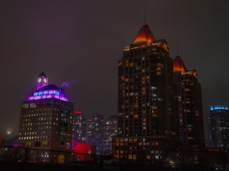 a view of a city skyline at night