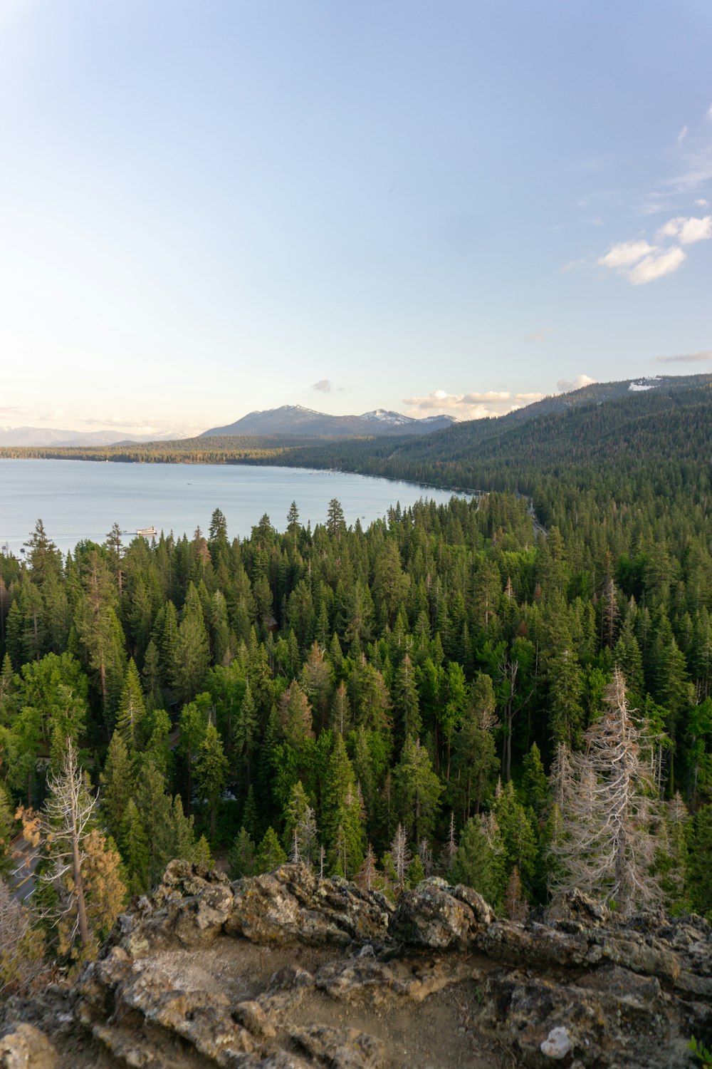 a scenic view of a lake surrounded by trees