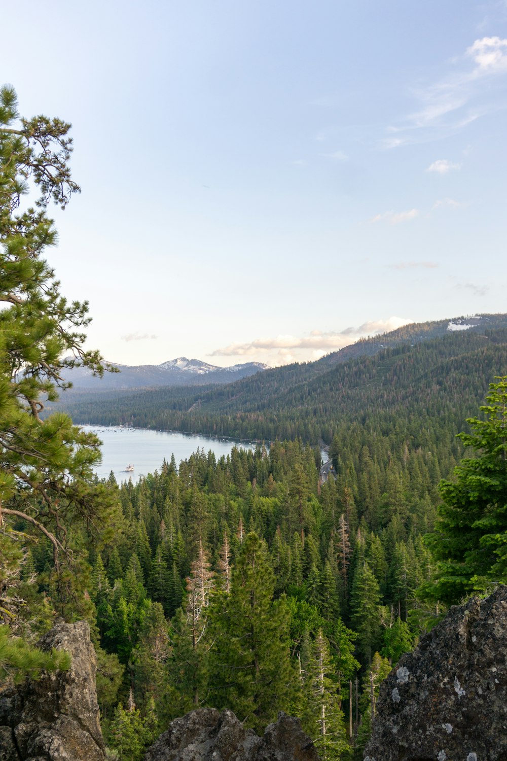 a scenic view of a lake surrounded by trees