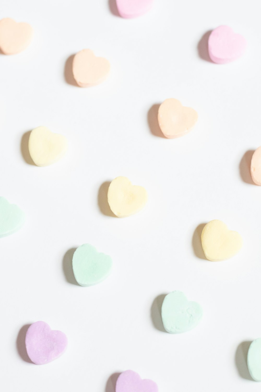 pastel hearts on a white background