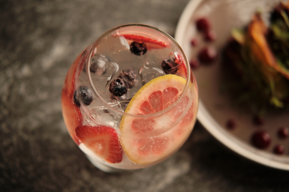 a close up of a drink on a table