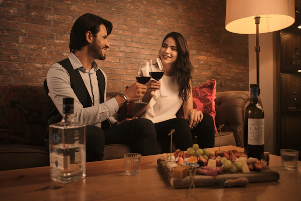 A couple enjoying a dinner date at a restaurant