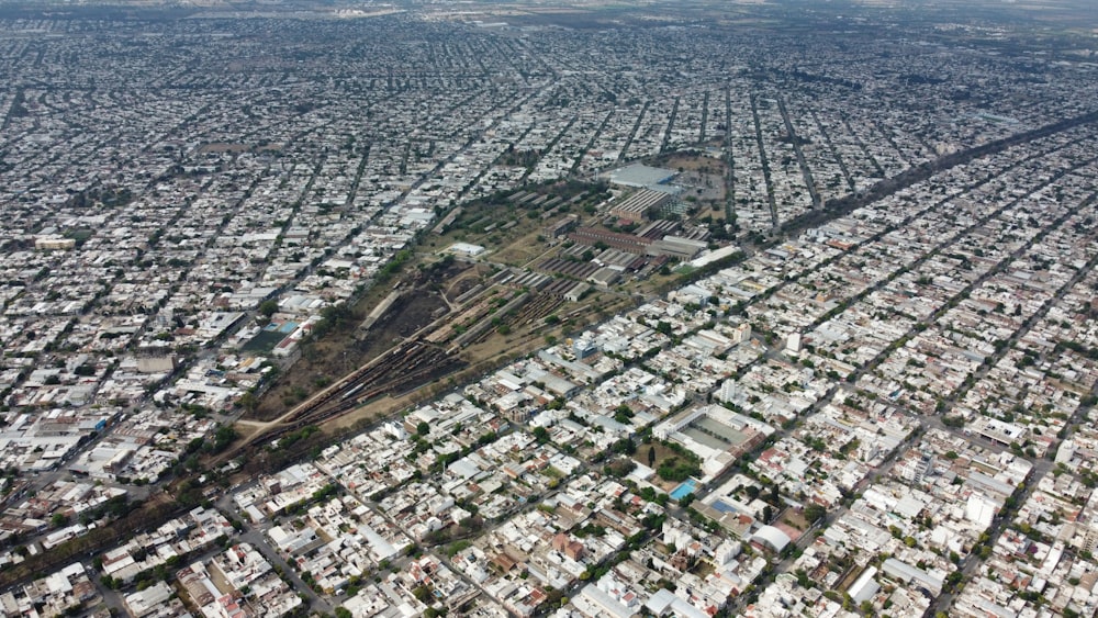 an aerial view of a city with lots of buildings