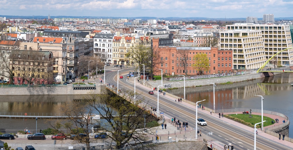 a view of a city with a bridge over a river