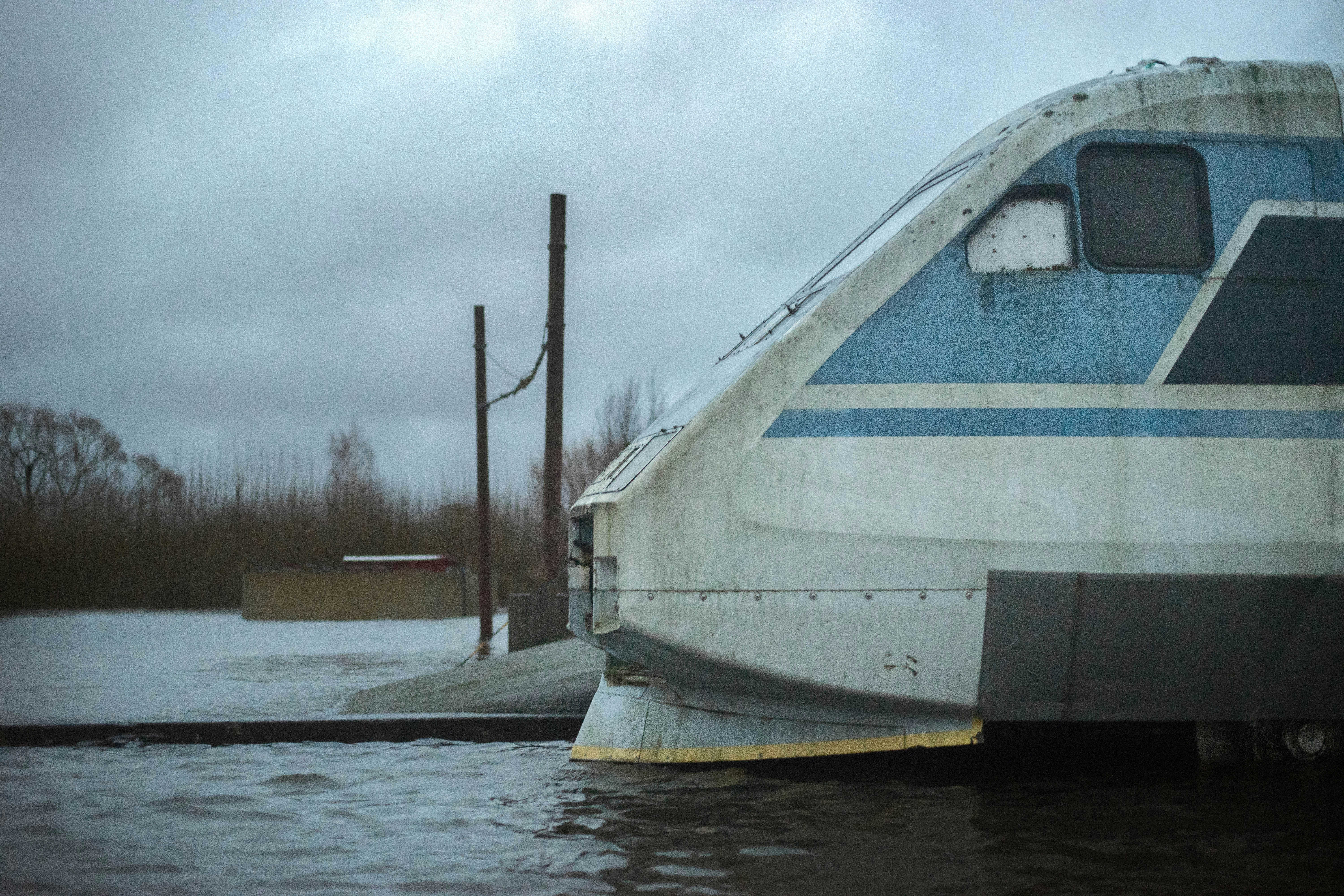 a train that is sitting in the water