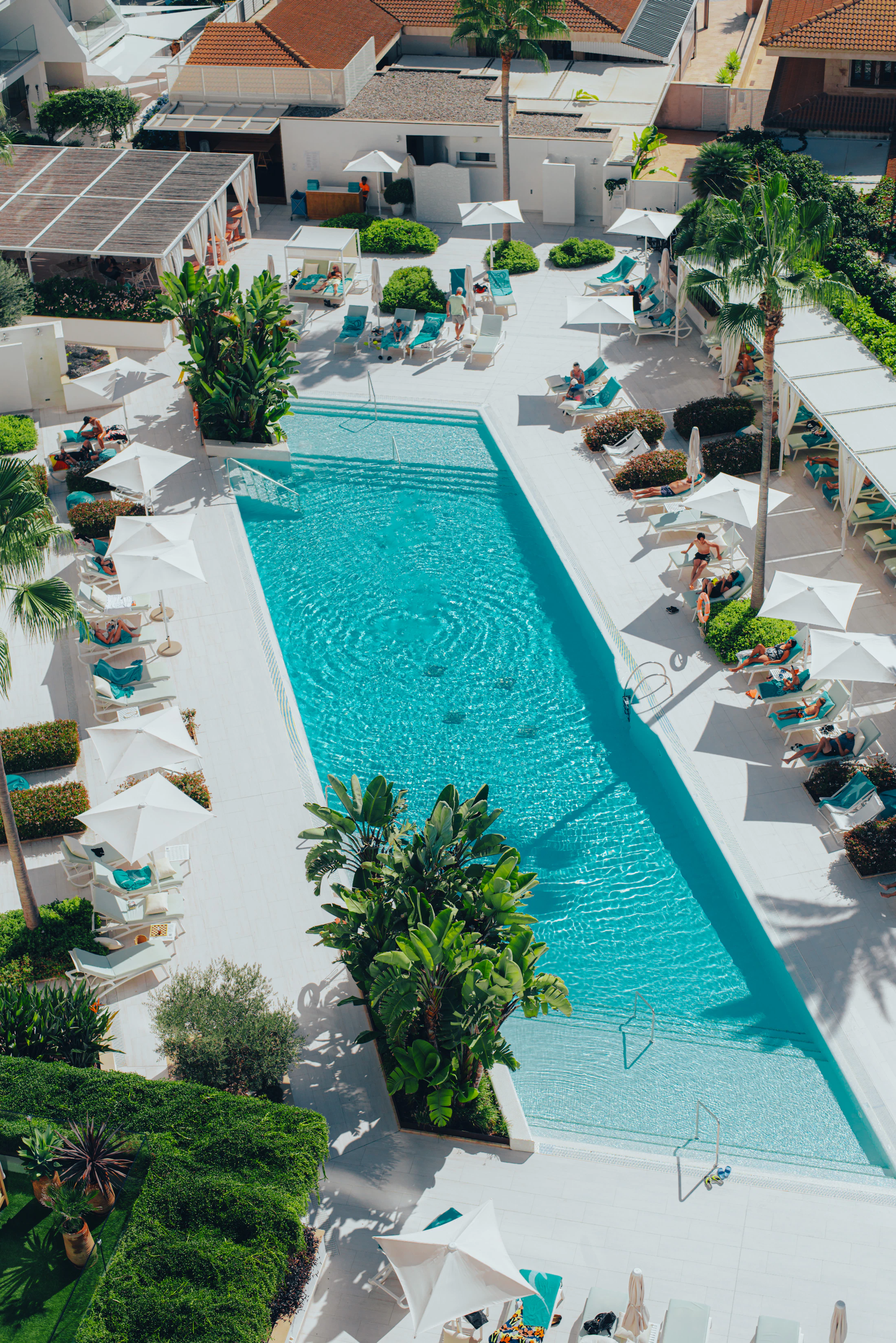 Aerial view of a hotel resort pool