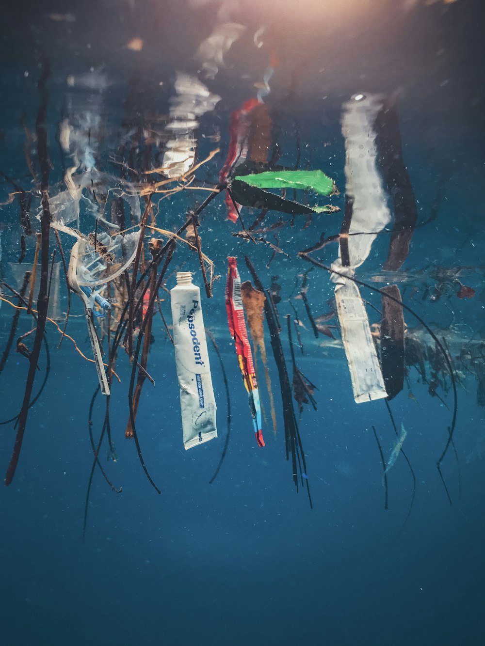 a bunch of items floating on top of a body of water