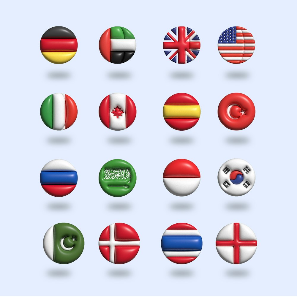 a bunch of different flags that are in the shape of balls