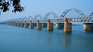 a long bridge over a large body of water