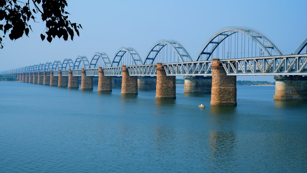 a long bridge over a large body of water