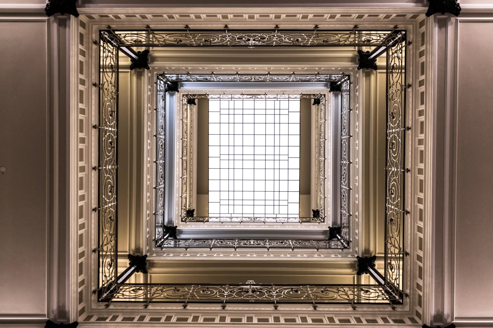 a square window in the ceiling of a building