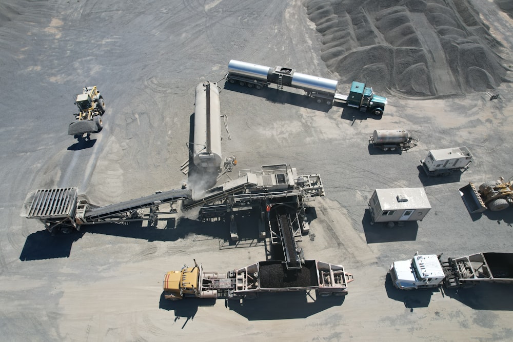 an aerial view of a construction site with machinery
