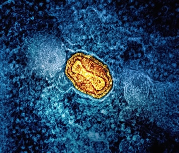 a yellow substance on a blue surface