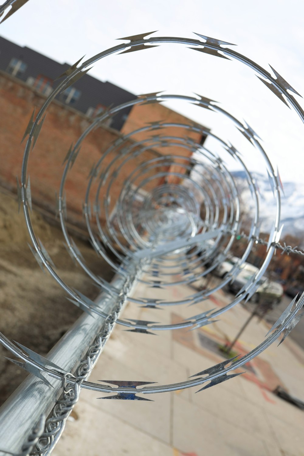 a close up of a barbed wire fence