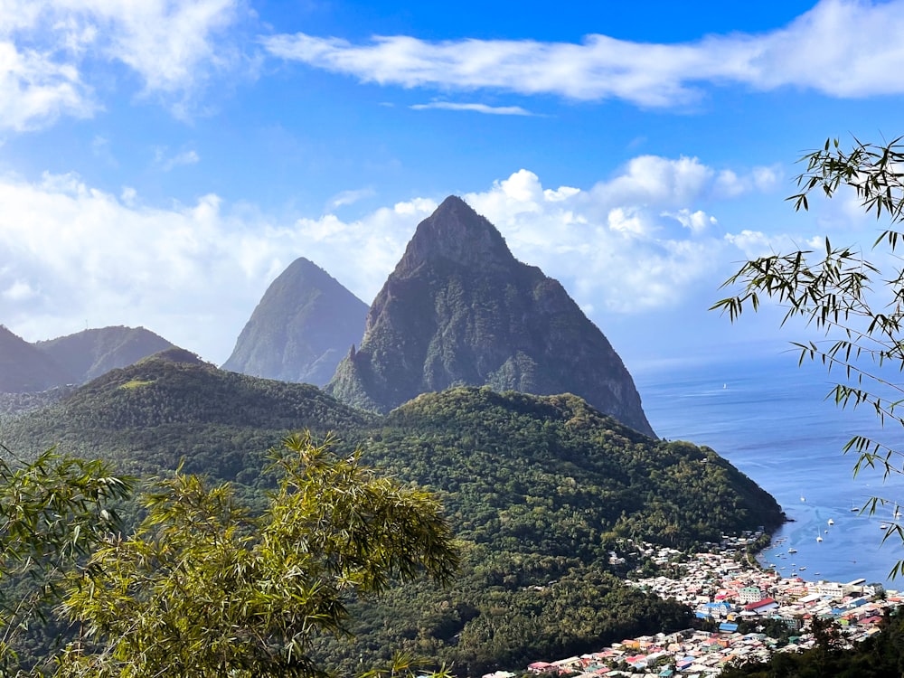 a scenic view of the pitons of st lucia island