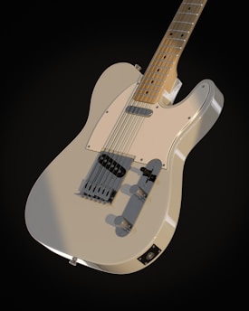 a white electric guitar with a black background