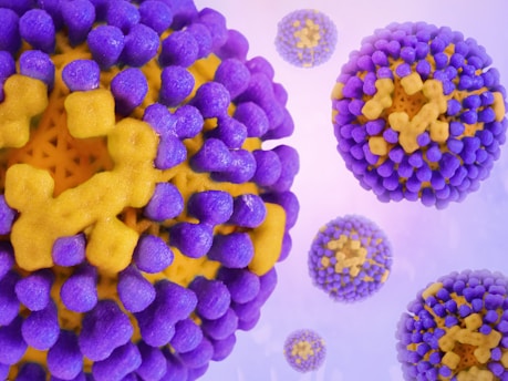 a close up of a purple and yellow object